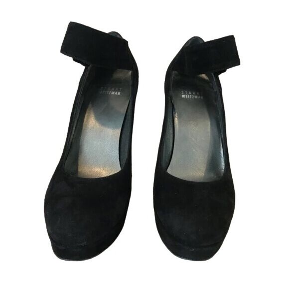 Stuart Weitzman Size 7.5 Black Suede Ankle Strap Platform Pumps High Heels Shoes - Picture 6 of 8